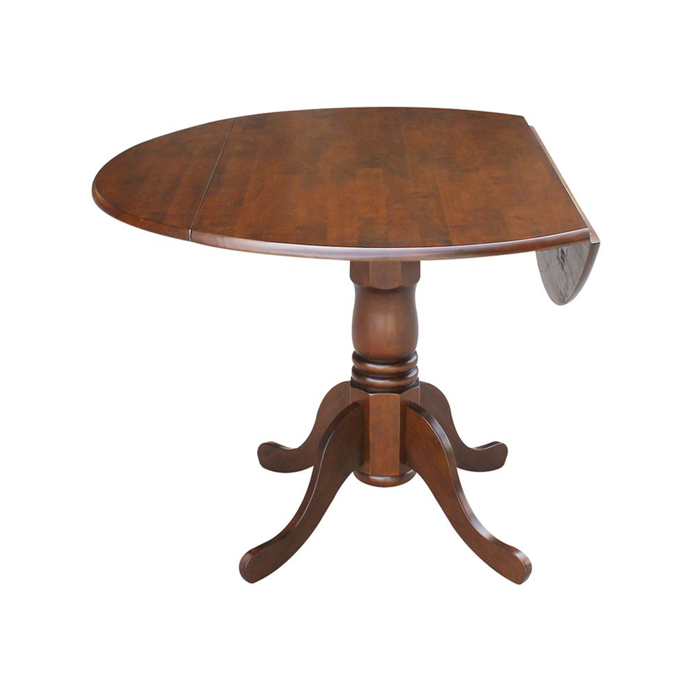42" Round Dual Drop Leaf Pedestal Table, Espresso. Picture 2