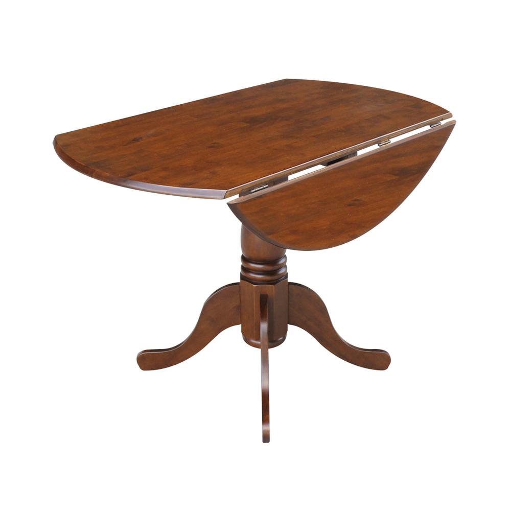 42" Round Dual Drop Leaf Pedestal Table, Espresso. Picture 4