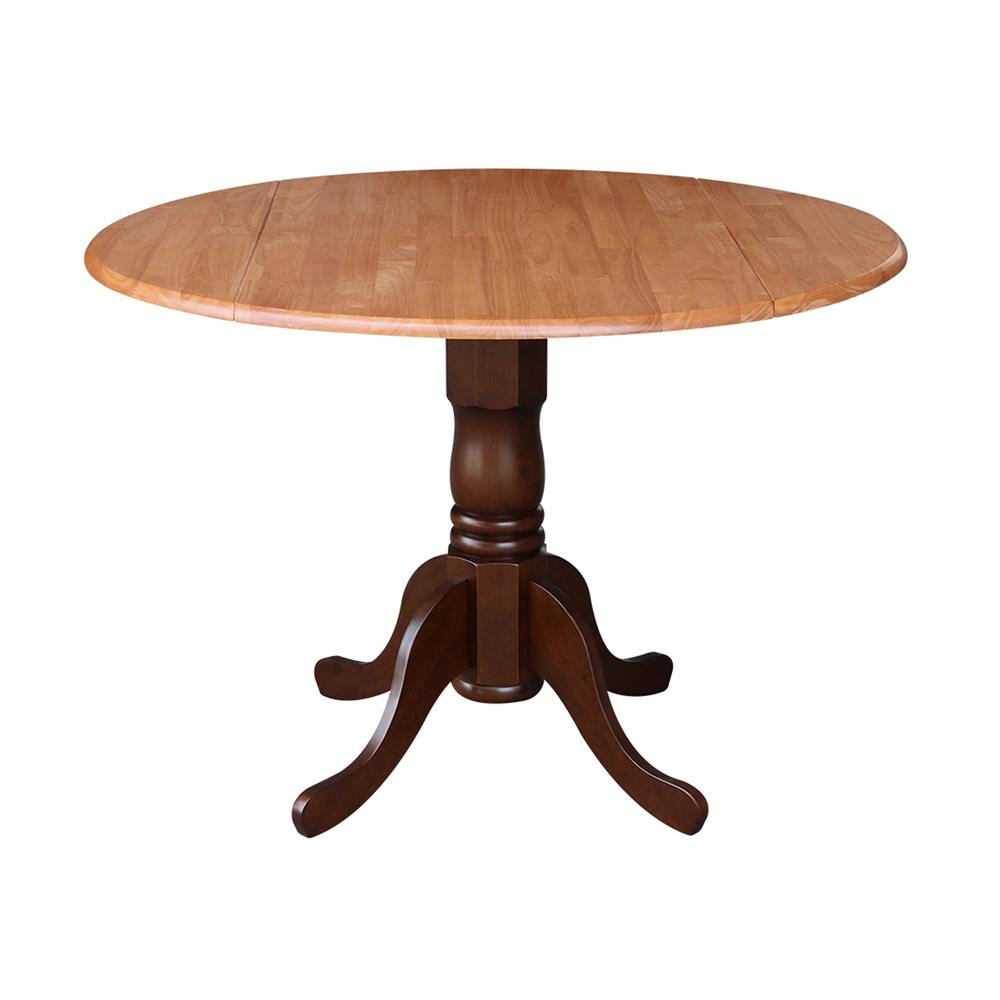 42" Round Dual Drop Leaf Pedestal Table, Cinnamon/Espresso. Picture 9