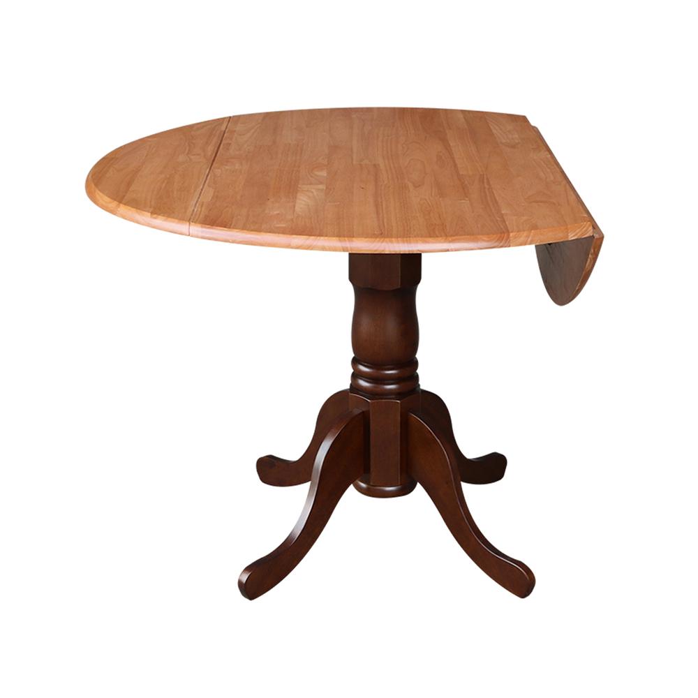 42" Round Dual Drop Leaf Pedestal Table, Cinnamon/Espresso. Picture 2