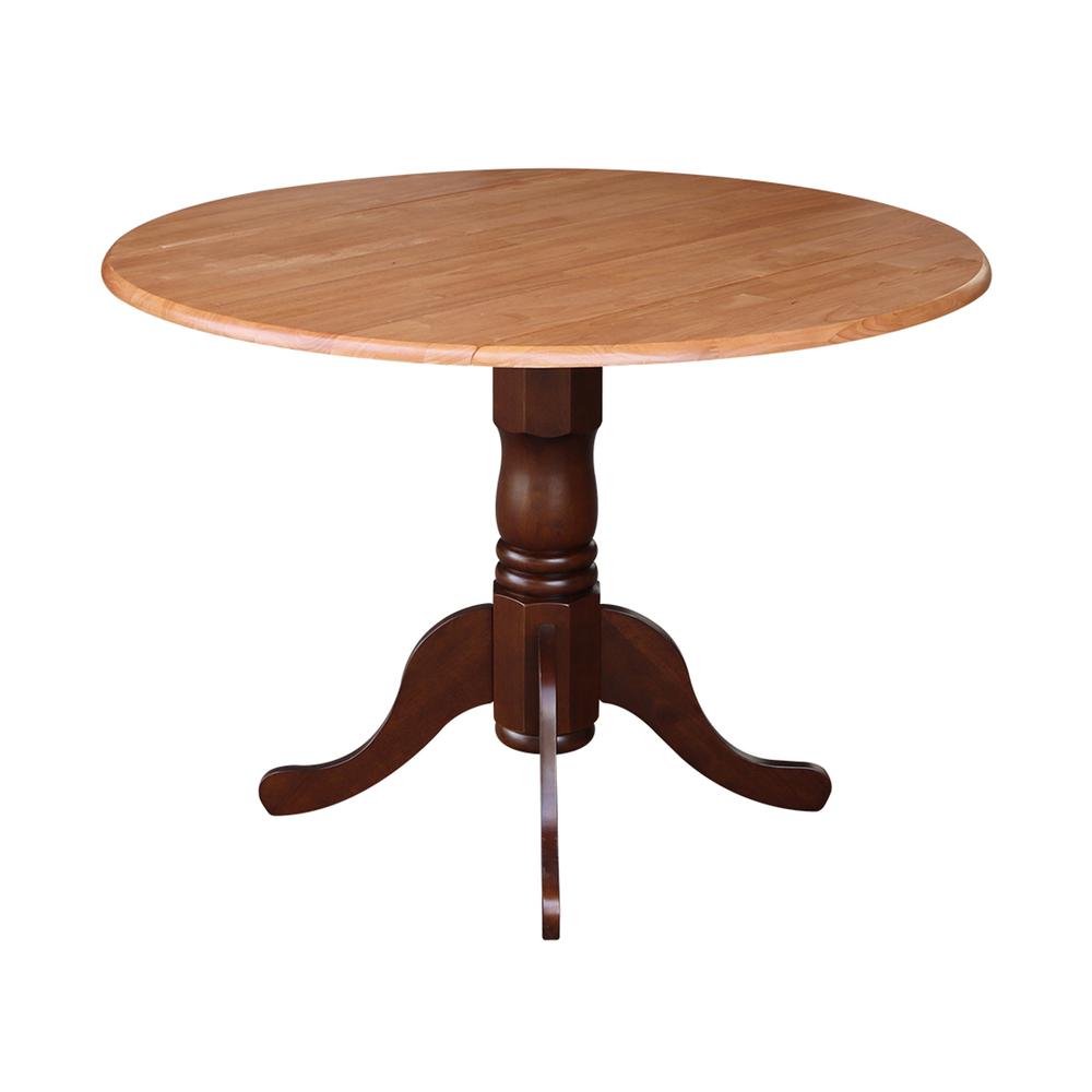 42" Round Dual Drop Leaf Pedestal Table, Cinnamon/Espresso. Picture 5