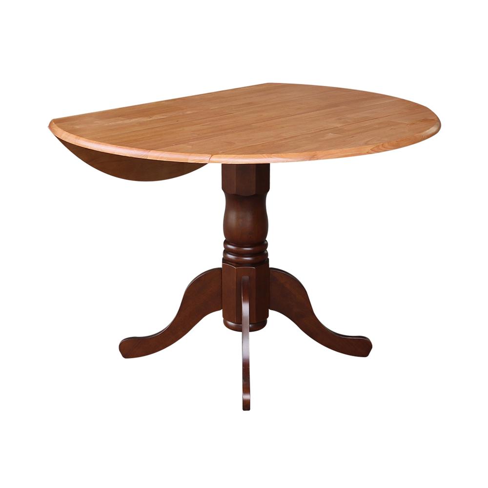42" Round Dual Drop Leaf Pedestal Table, Cinnamon/Espresso. Picture 3