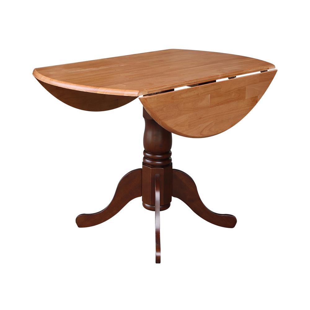 42" Round Dual Drop Leaf Pedestal Table, Cinnamon/Espresso. Picture 4