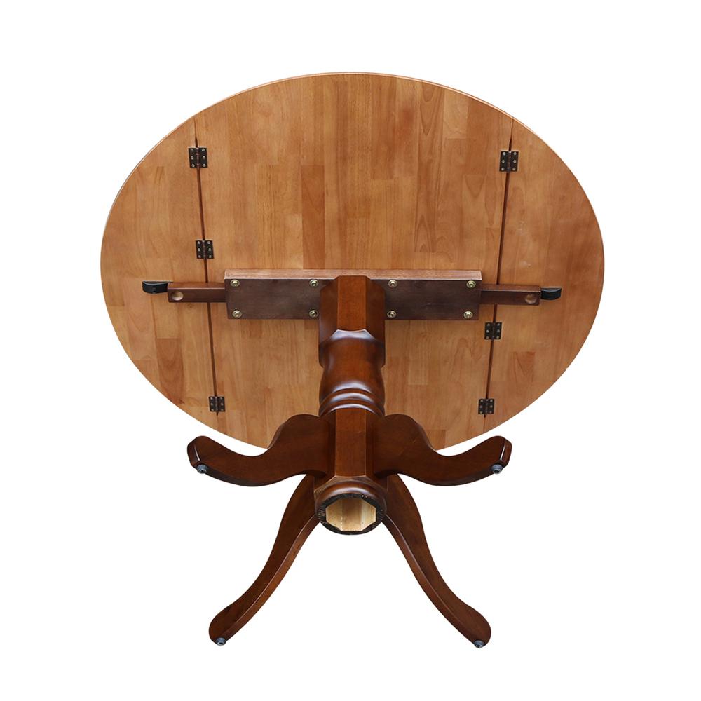 42" Round Dual Drop Leaf Pedestal Table, Cinnamon/Espresso. Picture 6
