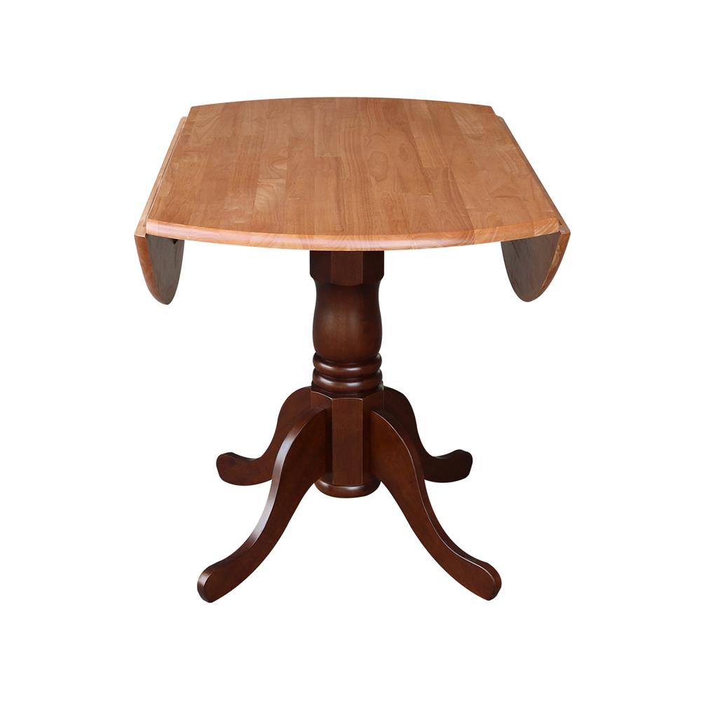 42" Round Dual Drop Leaf Pedestal Table, Cinnamon/Espresso. Picture 7