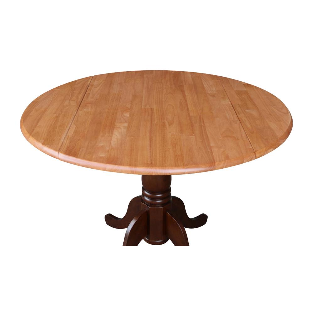 42" Round Dual Drop Leaf Pedestal Table, Cinnamon/Espresso. Picture 8