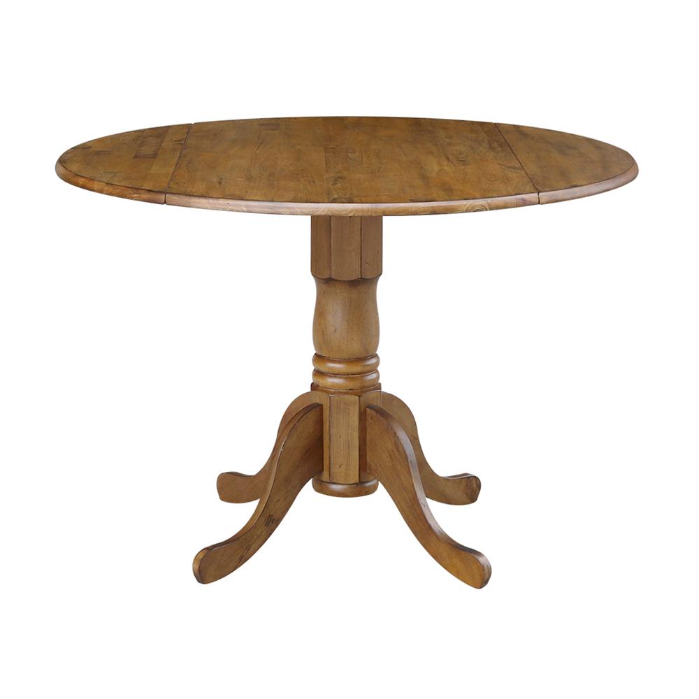 42" Round Dual Drop Leaf Pedestal Table, Pecan. Picture 9