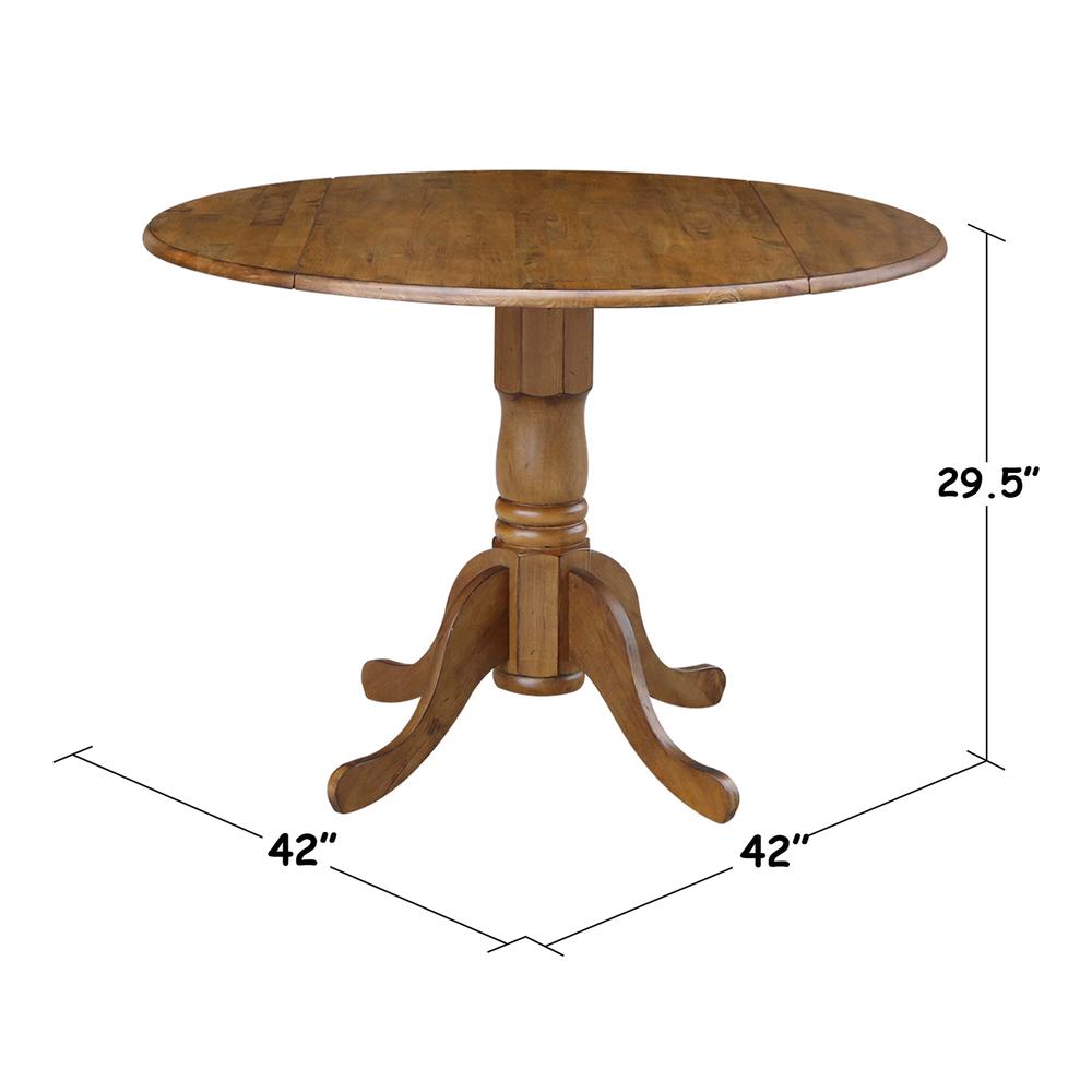 42" Round Dual Drop Leaf Pedestal Table, Pecan. Picture 1