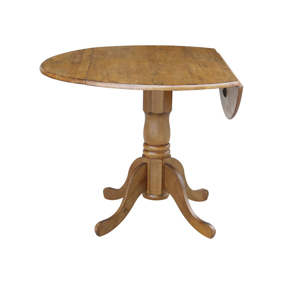 42" Round Dual Drop Leaf Pedestal Table, Pecan. Picture 2