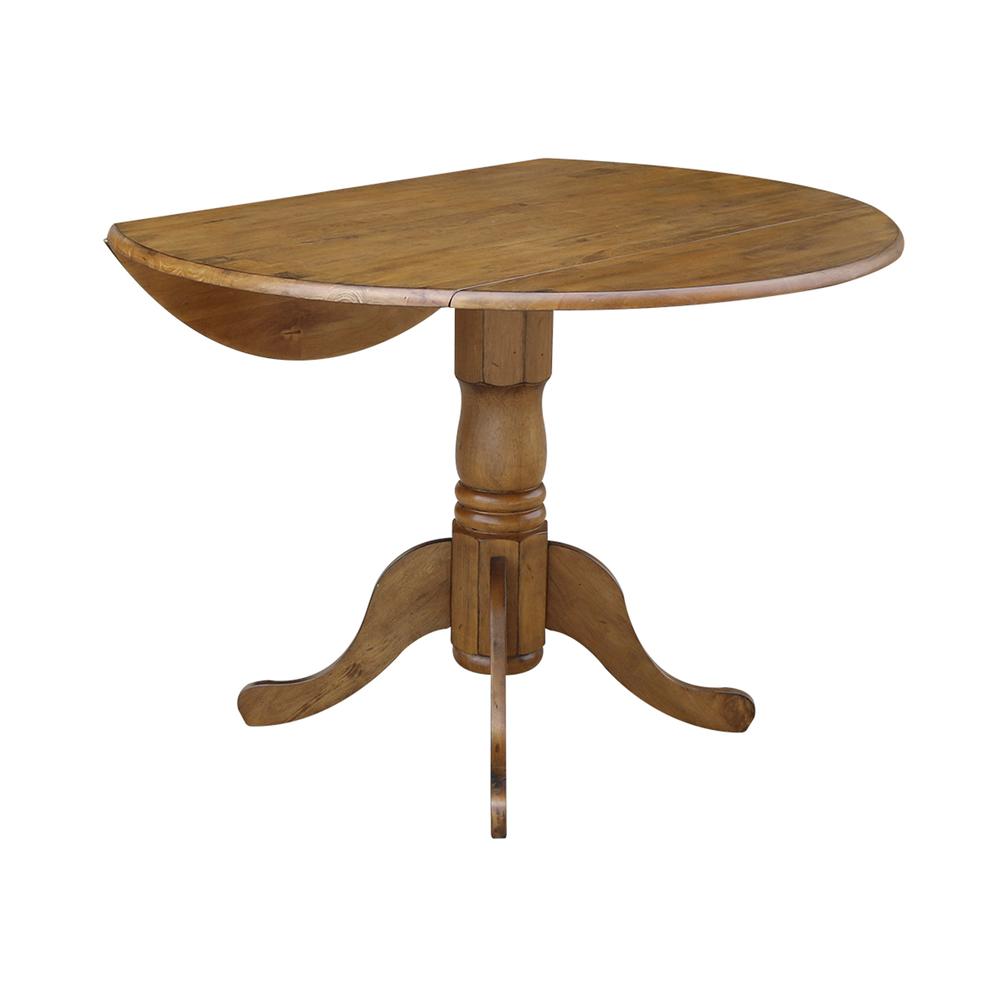42" Round Dual Drop Leaf Pedestal Table, Pecan. Picture 3