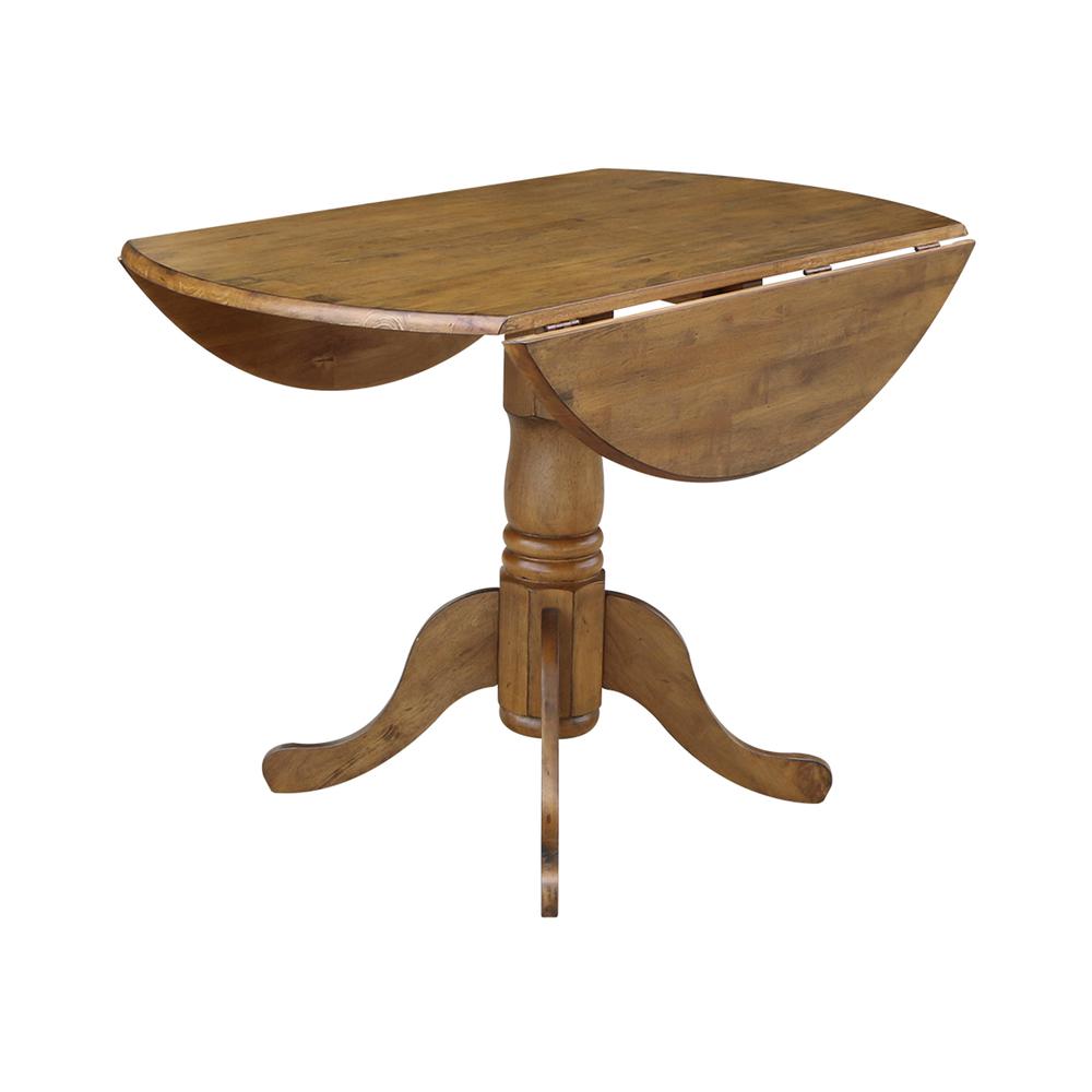 42" Round Dual Drop Leaf Pedestal Table, Pecan. Picture 4