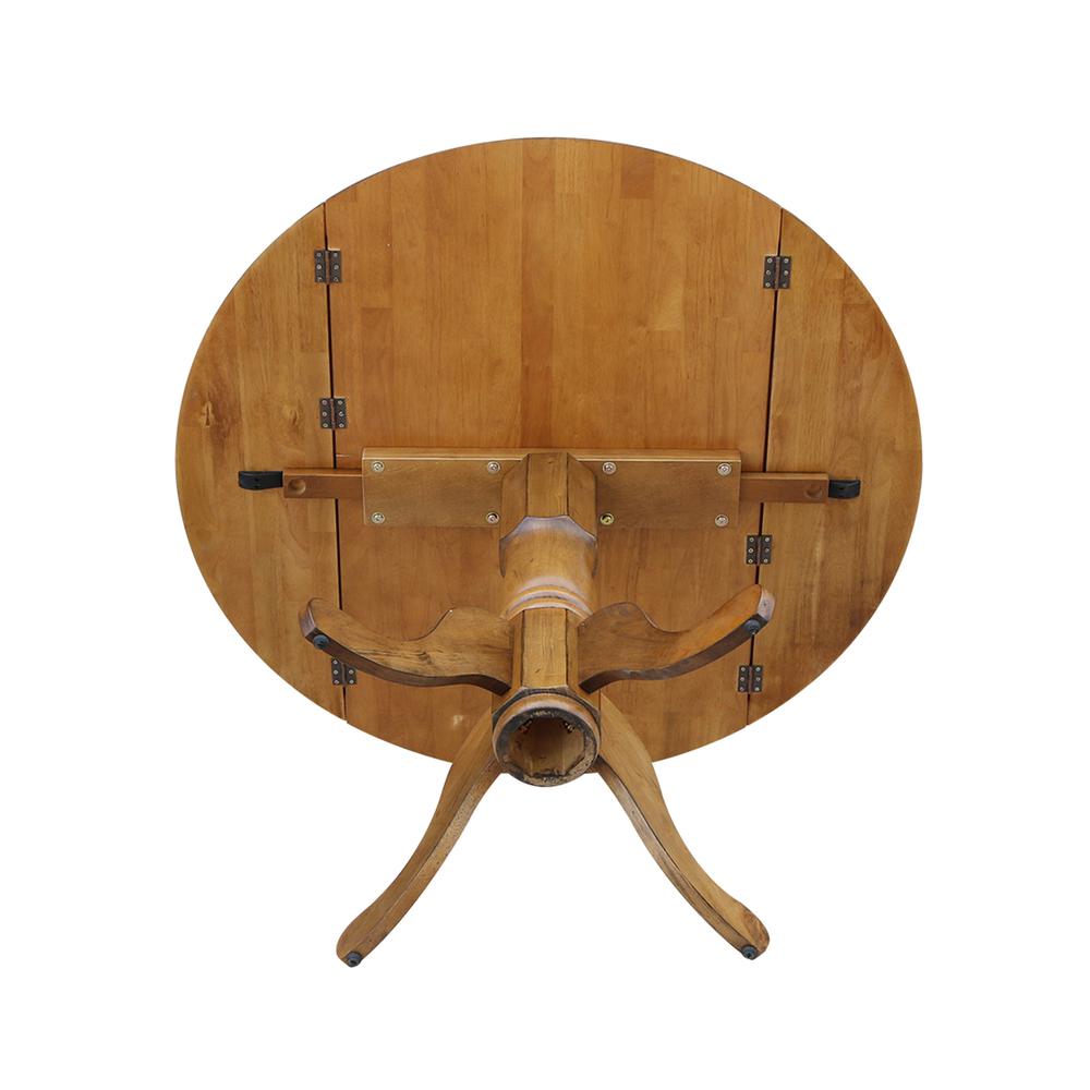 42" Round Dual Drop Leaf Pedestal Table, Pecan. Picture 6