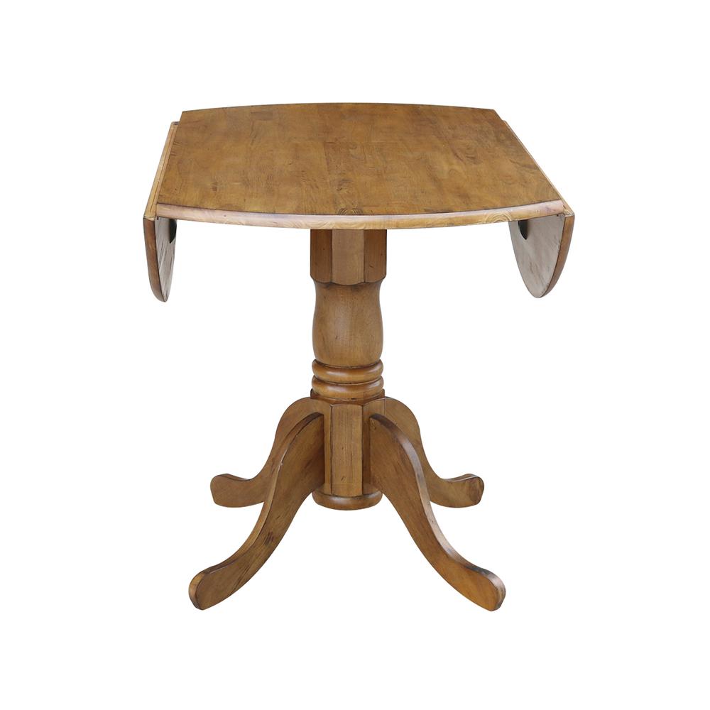 42" Round Dual Drop Leaf Pedestal Table, Pecan. Picture 7