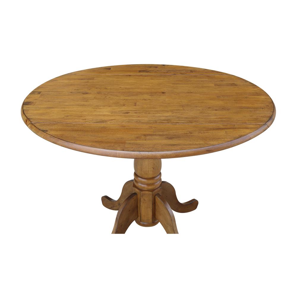 42" Round Dual Drop Leaf Pedestal Table, Pecan. Picture 8
