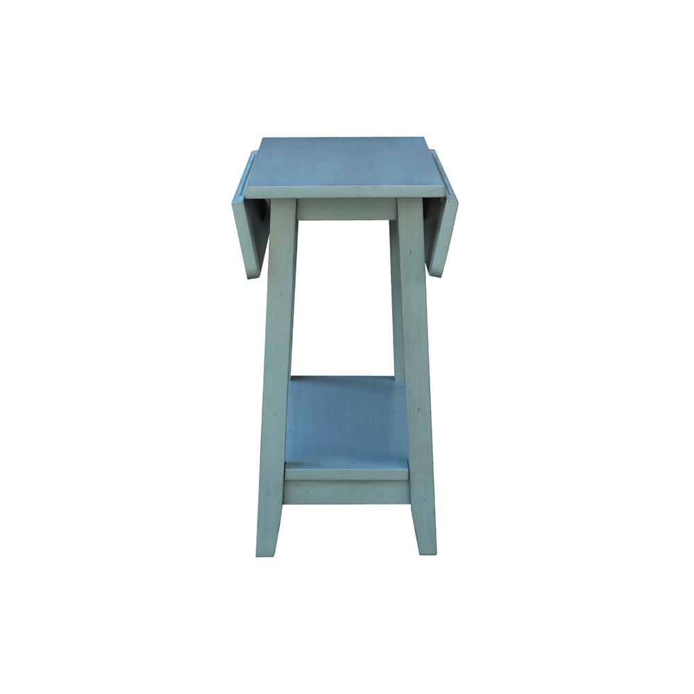 Solid Wood Square Drop Leaf Side Table in Antique Rubbed Ocean Blue. Picture 4