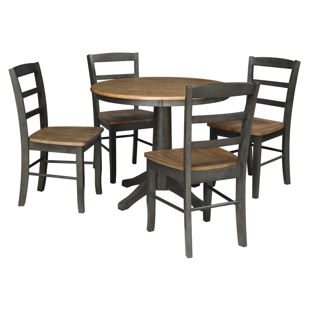 36" Round Pedestal Dining Table with 4 Madrid Ladderback Chairs. Picture 2