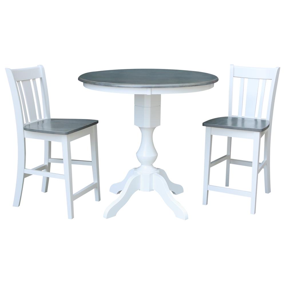 36" Round Pedestal Counter Height Table with 2 San Remo Counter Height Stools. Picture 1