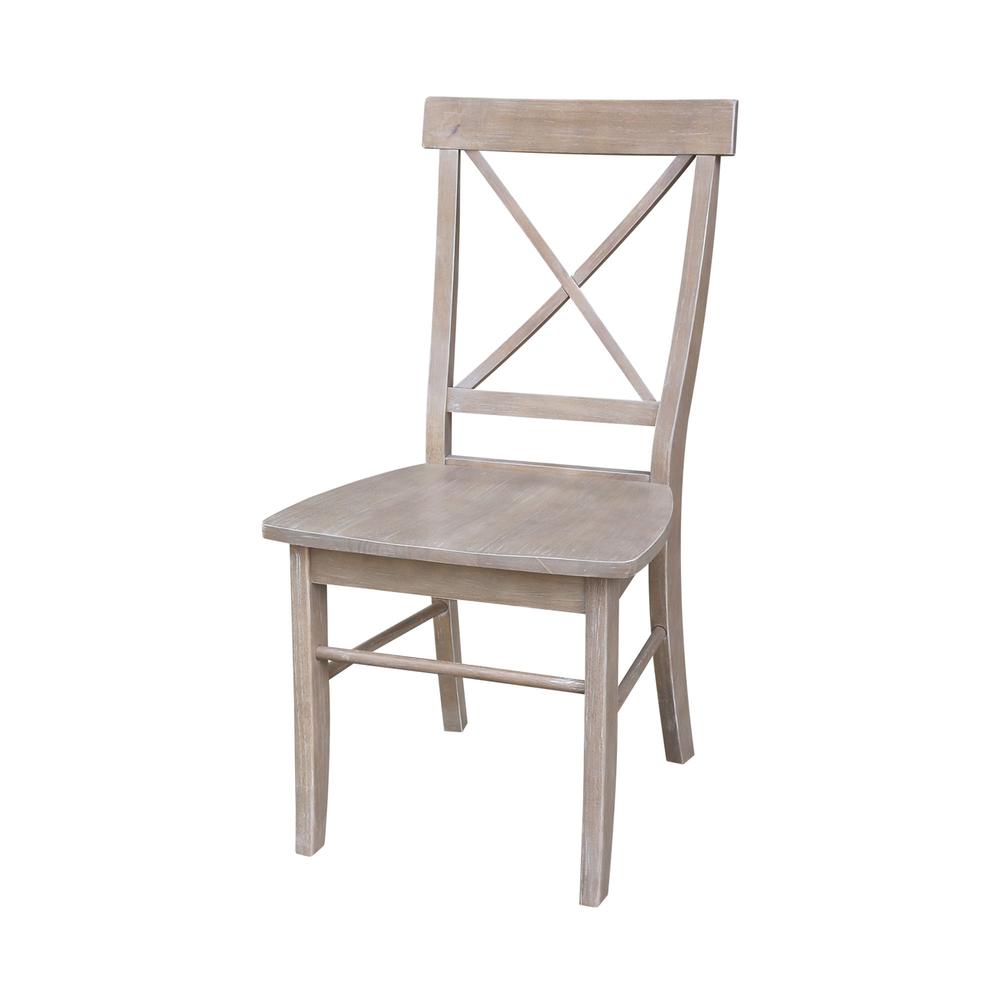 Set of Two X-Back Chairs  with Solid Wood Seats , Washed Gray Taupe. Picture 1