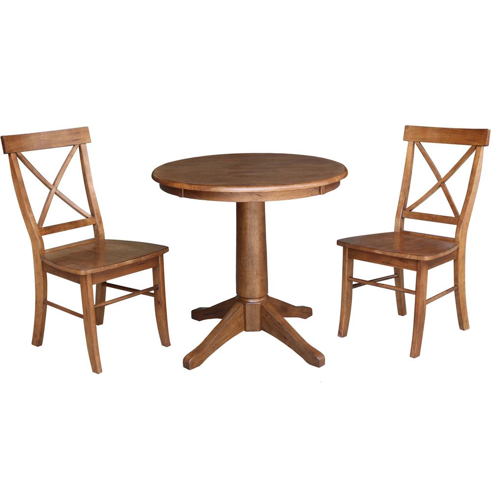 30" Round Top Pedestal Table with 2 X-Back Chairs - 3 Piece Set. Picture 2