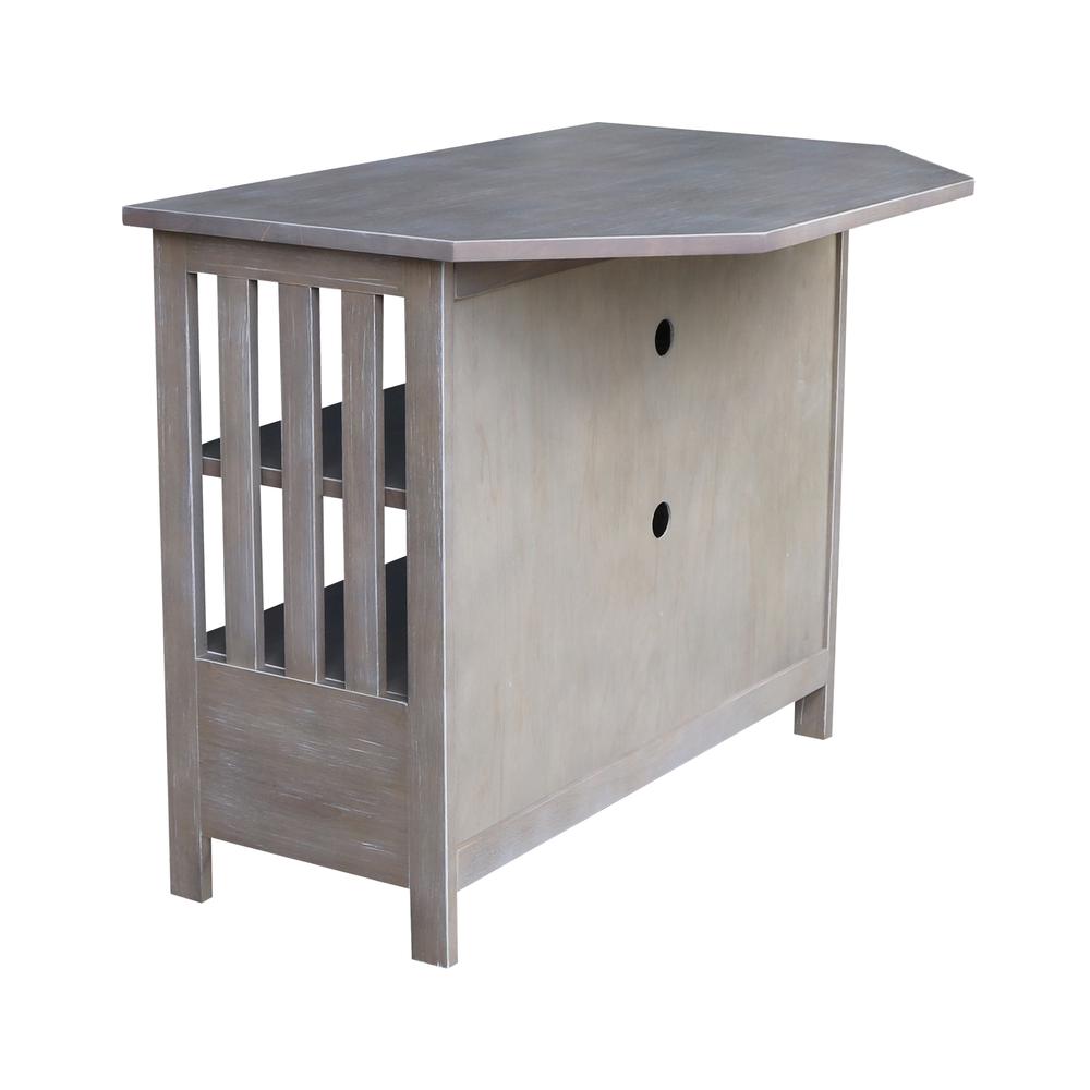 Mission Corner TV Stand, Washed Gray Taupe. Picture 1