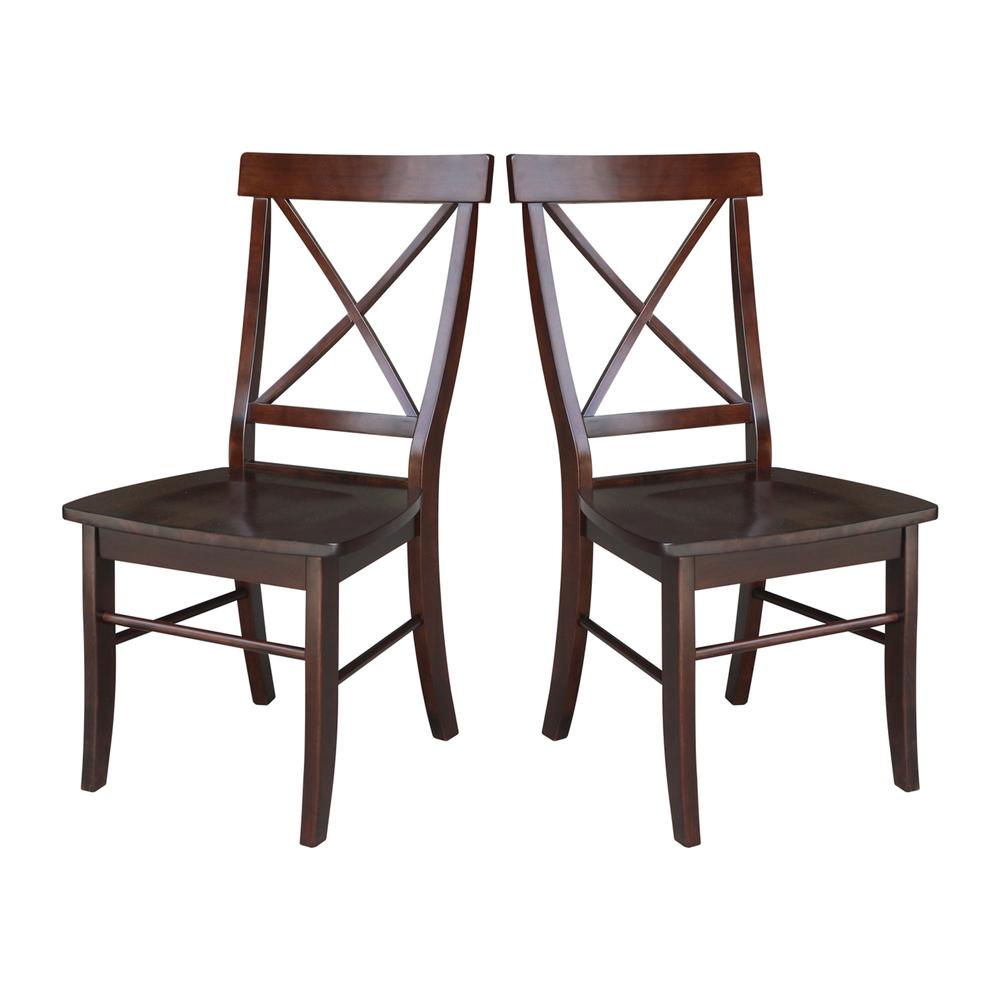 Set of Two X-Back Chairs  with Solid Wood Seats , Rich Mocha. Picture 4