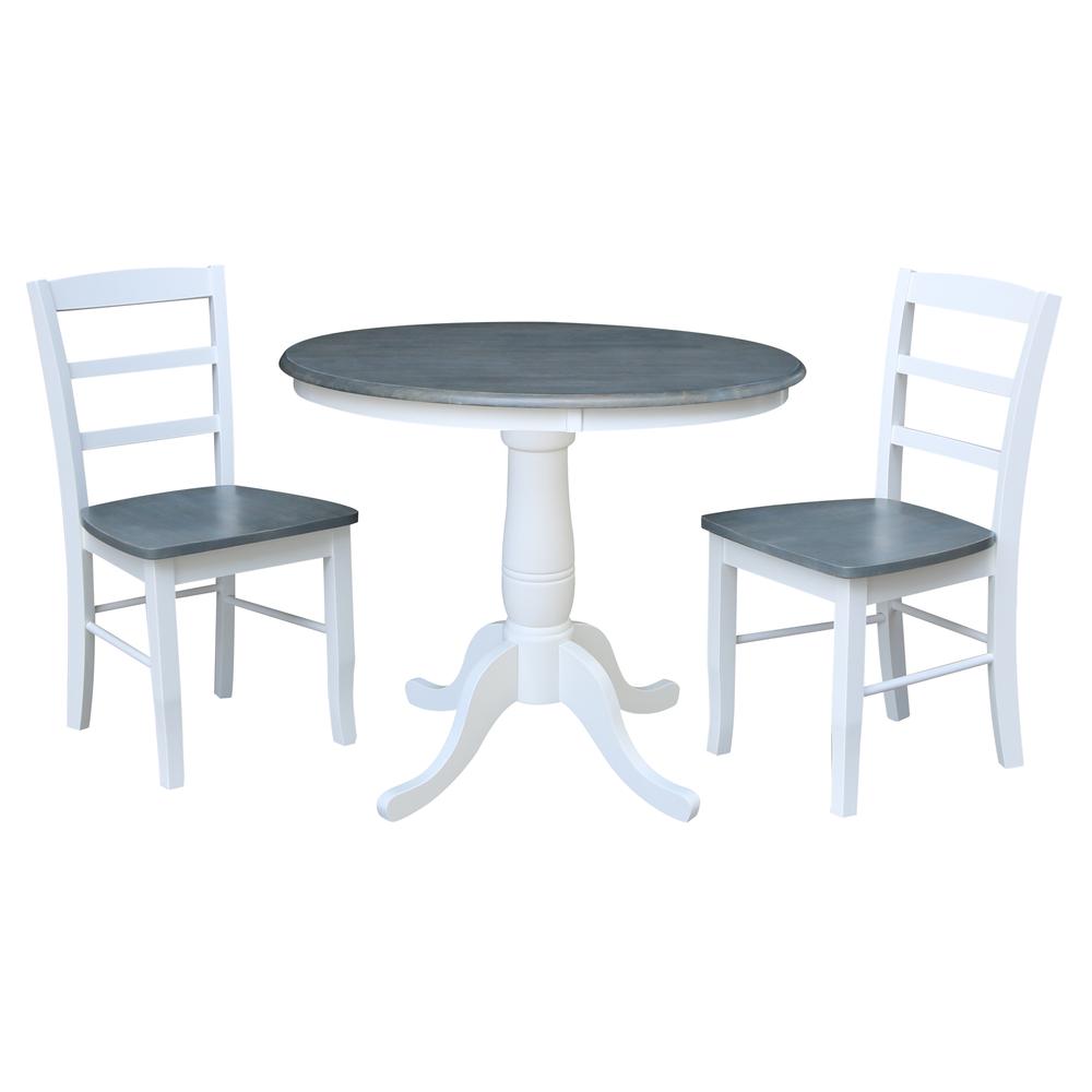 36" Round Pedestal Dining Table with 2 Madrid Ladderback Chairs. Picture 2