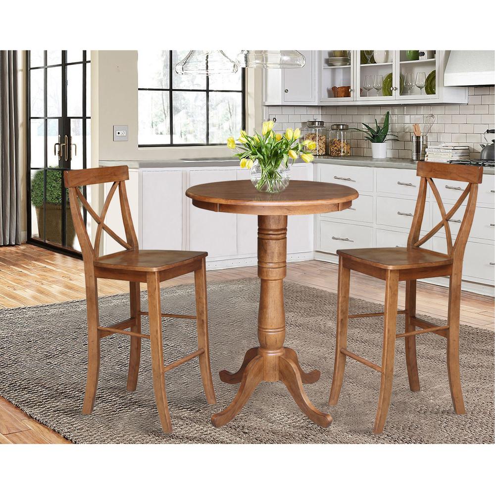 30" Round Pedestal Bar Height Table with 2 X-Back BarHeight Stools - 3 Piece Set. Picture 2