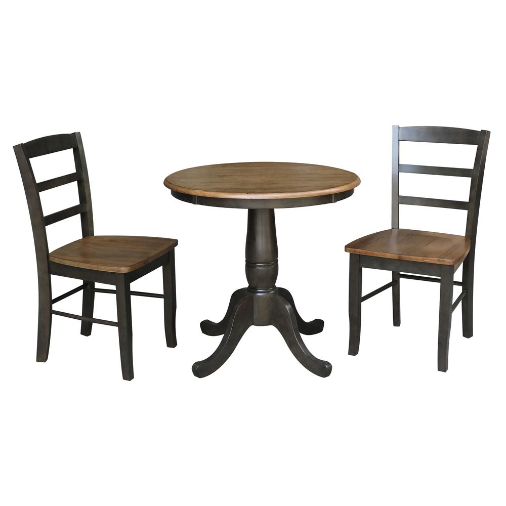 30" Round Pedestal Dining Table with 2 Madrid Ladderback Chairs. Picture 1