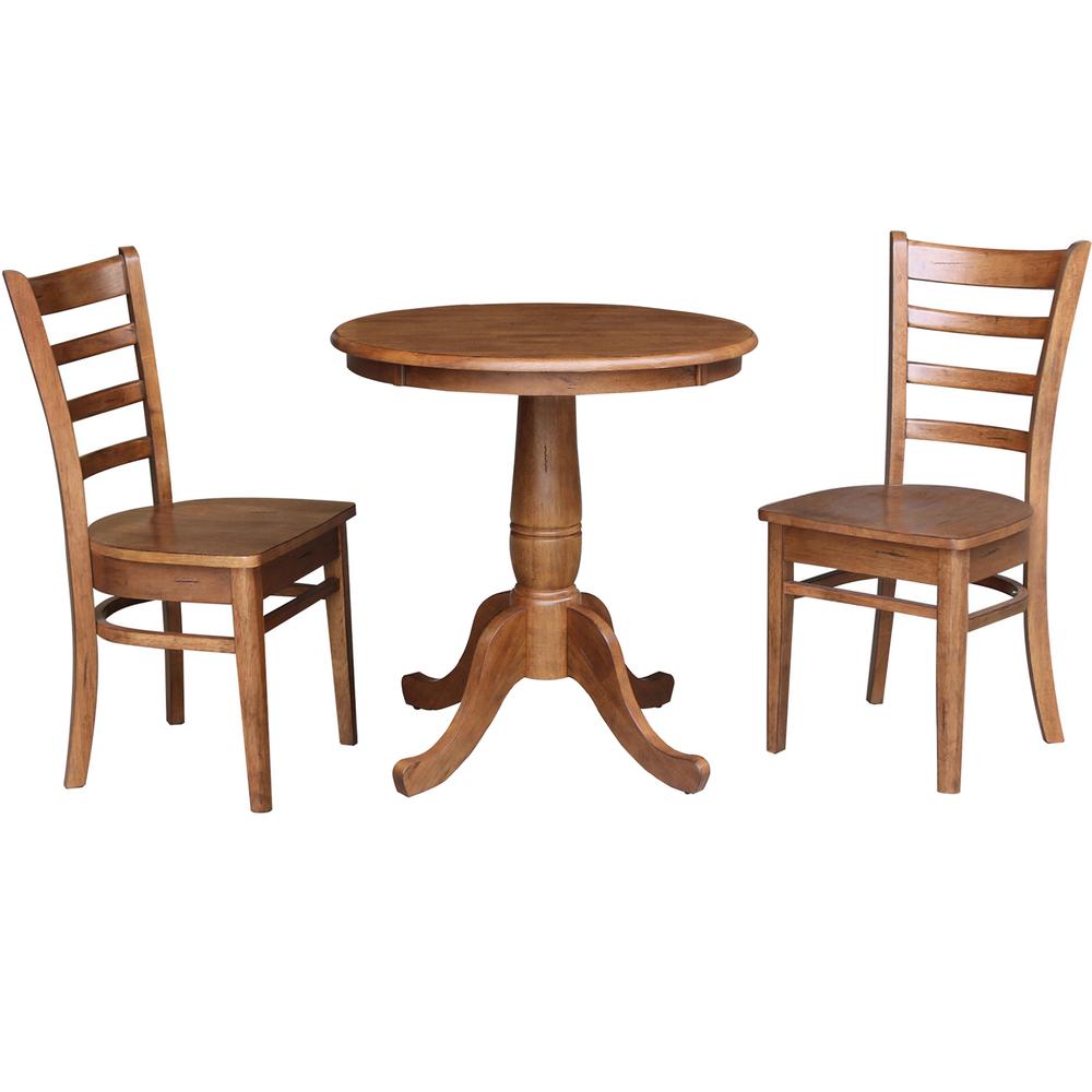 30" Round Top Pedestal Table with 2 Emily Chairs - 3 Piece Set. Picture 1