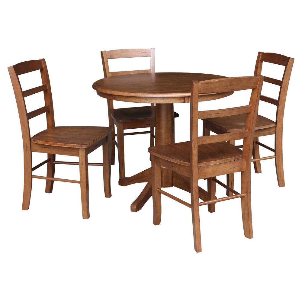 36" Round Top Pedestal Dining Table with 4 Madrid Ladderback Chairs. Picture 2