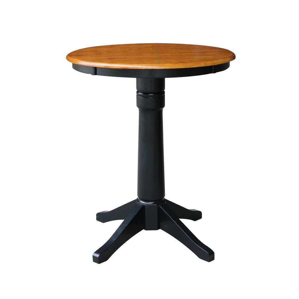 30" Round Pedestal Gathering Height Table with 2 Emily Counter Height Stools. Picture 3