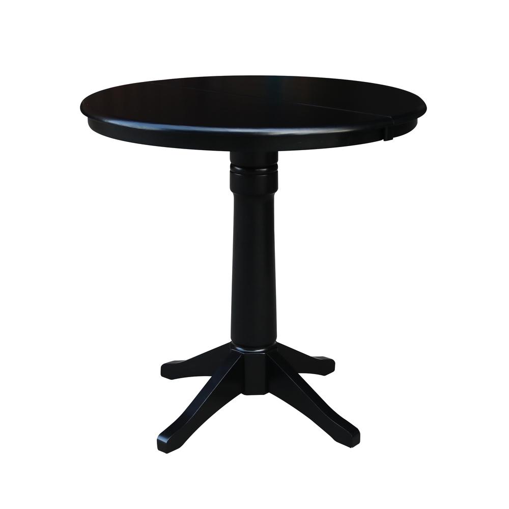 36" Round Counter Height Extension Dining Table with 12" Leaf and 2 Emily Counter Height Stools - 3 Piece Set, Black. Picture 3