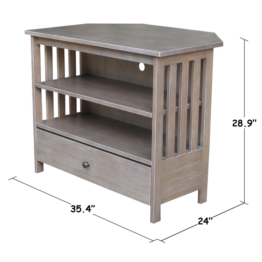 Mission Corner TV Stand, Washed Gray Taupe. Picture 9