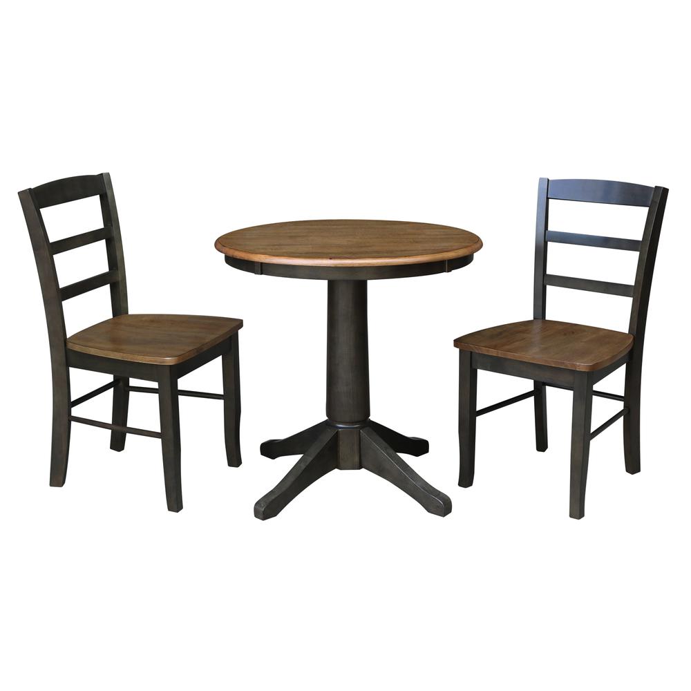 30" Round Pedestal Dining Table with 2 Madrid Ladderback Chairs. Picture 1