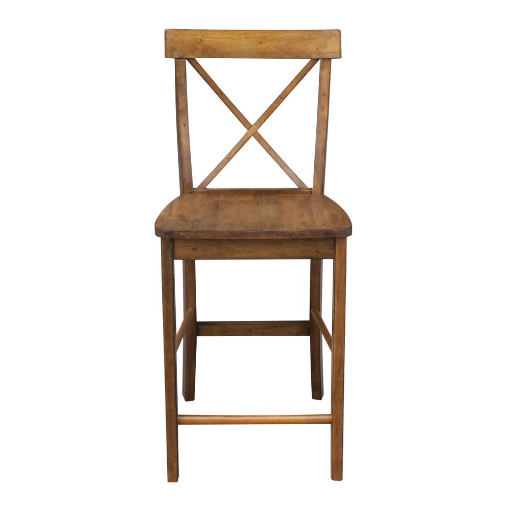 X-Back Counter height Stool - 24" Seat Height, Pecan. Picture 7