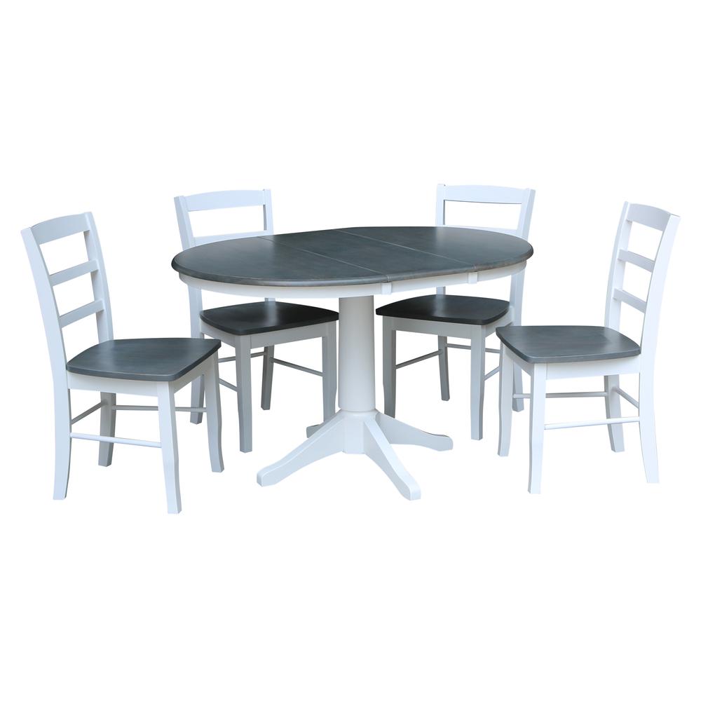 36" Round Extension Dining Table with 4 Madrid Ladderback Chairs - 5 Piece Dining Set, White and Heather Gray. Picture 2