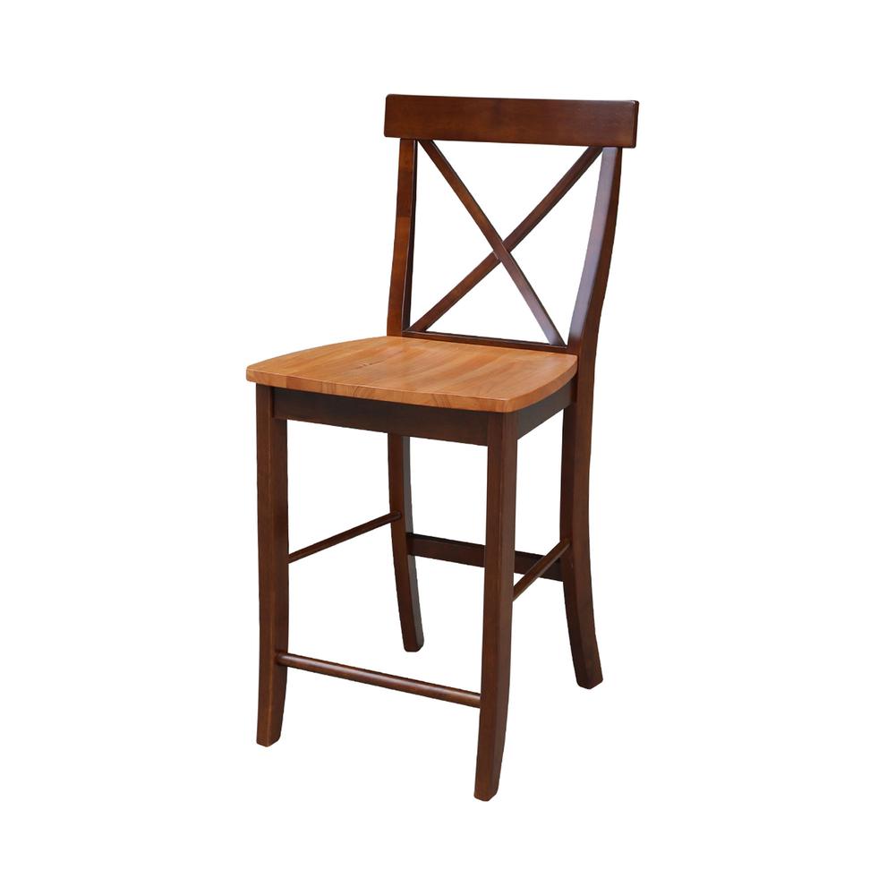 X-Back Counter height Stool - 24" Seat Height, Cinnamon/Espresso. Picture 1