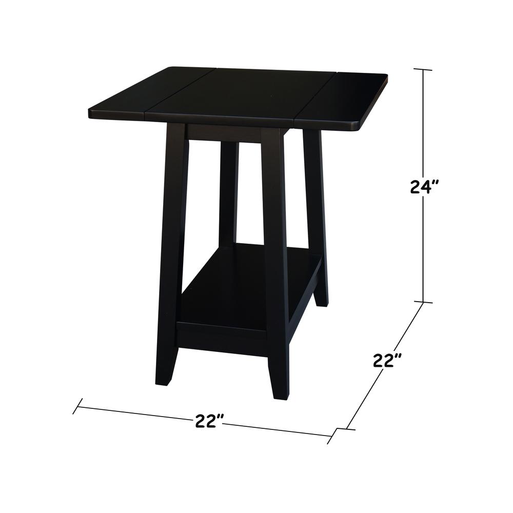 Solid Wood Square Drop Leaf Side Table in Black. Picture 2