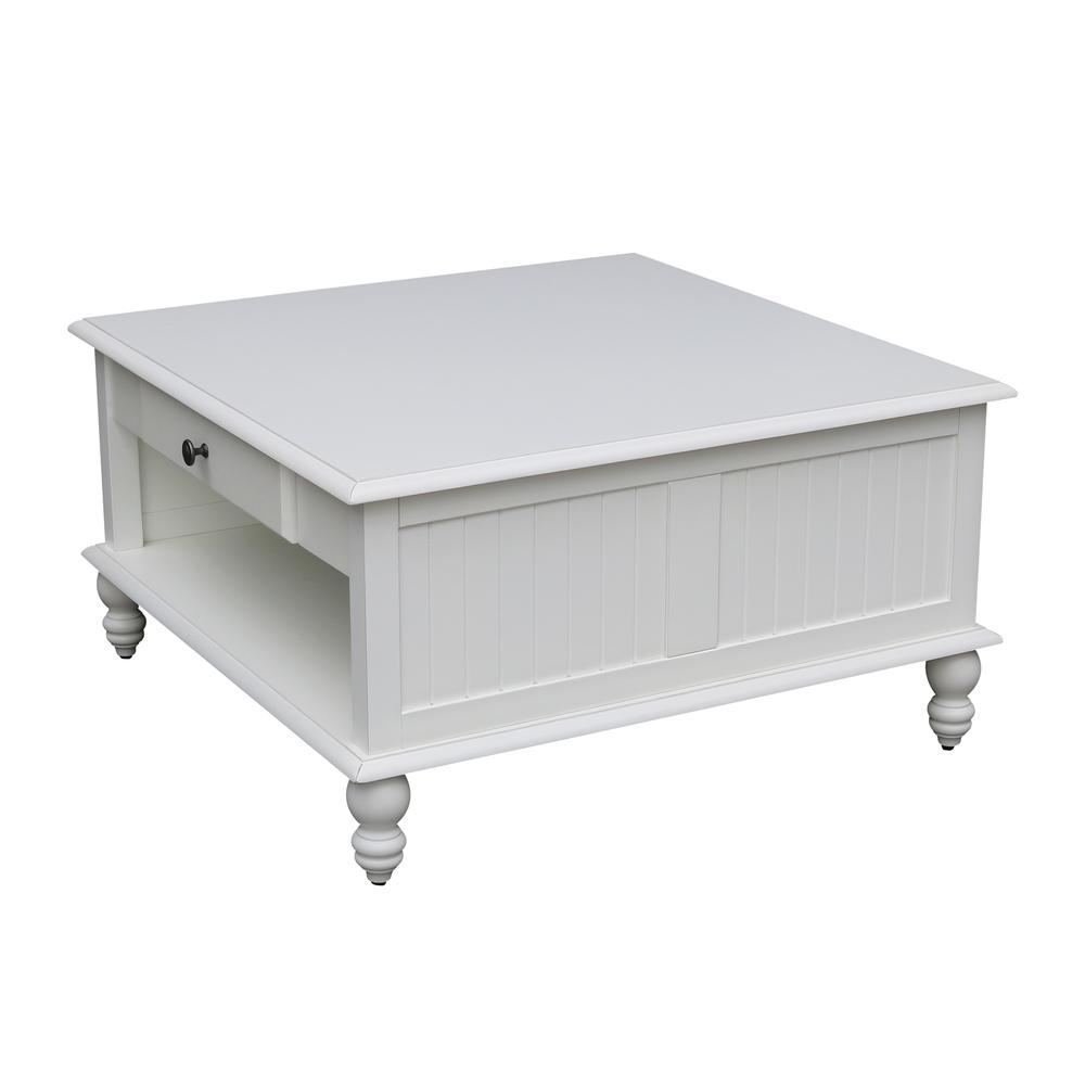 Cottage Collection Square Coffee Table with Drawer in White, Beach white - hand rubbed. Picture 4