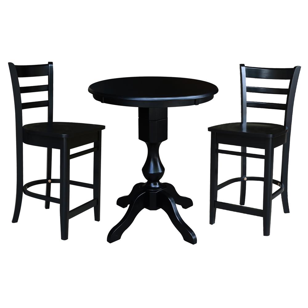 30" Round Pedestal Counter Height Table with 2 Emily Counter Height Stools. Picture 2