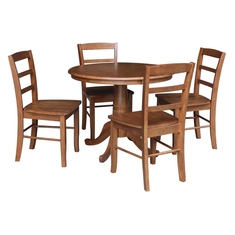36" Round Top Pedestal Dining Table with 4 Madrid Ladderback Chairs. Picture 2