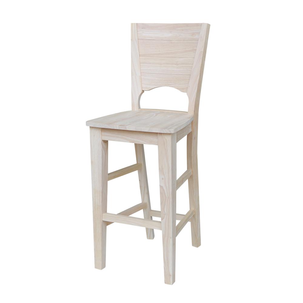 Canyon Collection Solid Back Bar height Stool - 30" Seat Height, Unfinished. Picture 1