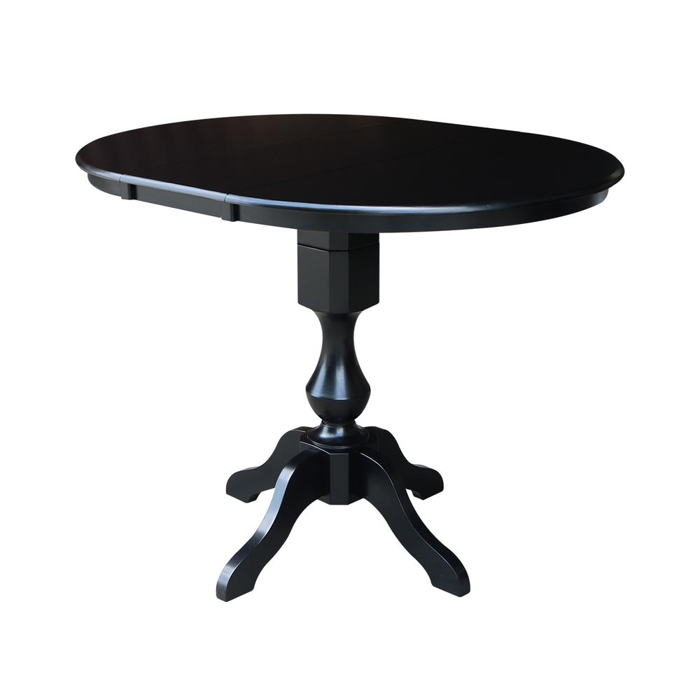 36" Round Counter Height Extension Dining Table with 12" Leaf and 4 Emily Counter Height Stools - Five Piece Set, Black. Picture 3