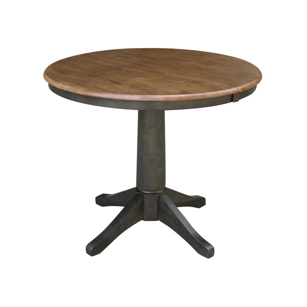 36" Round Extension Dining Table with Leaf and 2 Madrid Ladderback Chairs - 3 Piece Dining Set, Hickory-Washed coal. Picture 3