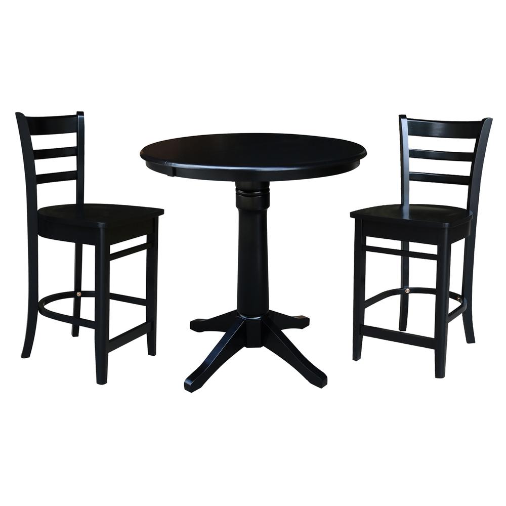 36" Round Pedestal Gathering Height Table with 2 Emily Counter Height Stools. Picture 2
