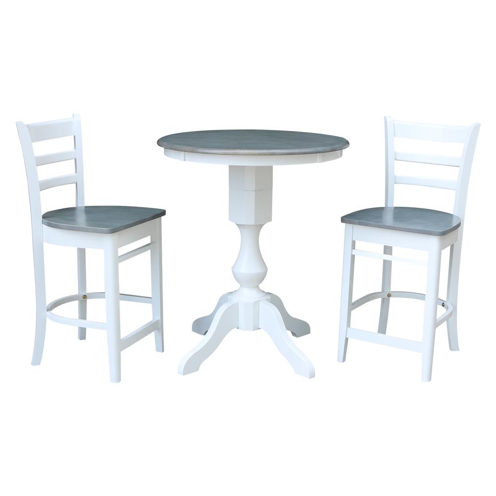 30" Round Pedestal Counter Height Table with 2 Emily Counter Height Stools. Picture 1