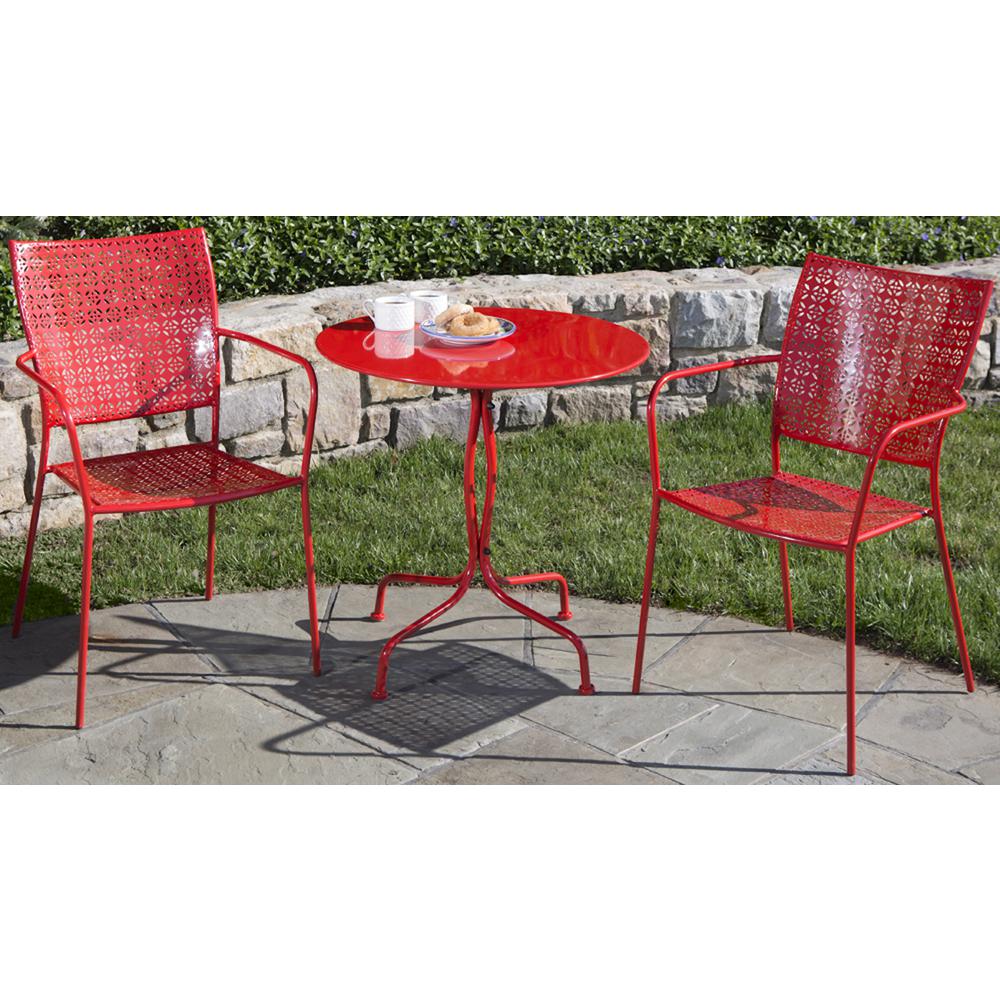 Martini 3 Piece Bistro Set in Cherry Pie Finish with 27.5" Round Bistro Table and 2 Stackable Bistro Chairs. Picture 8