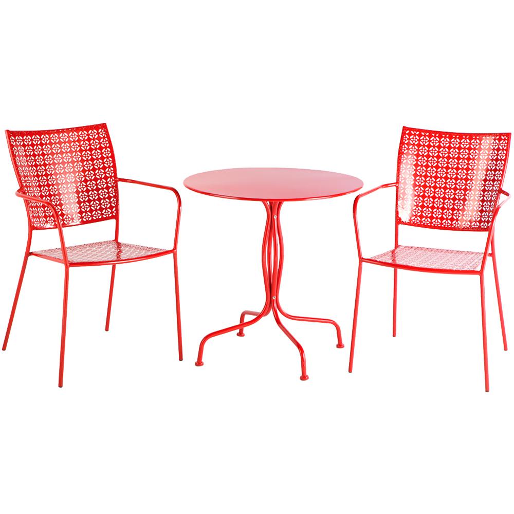 Martini 3 Piece Bistro Set in Cherry Pie Finish with 27.5" Round Bistro Table and 2 Stackable Bistro Chairs. Picture 9