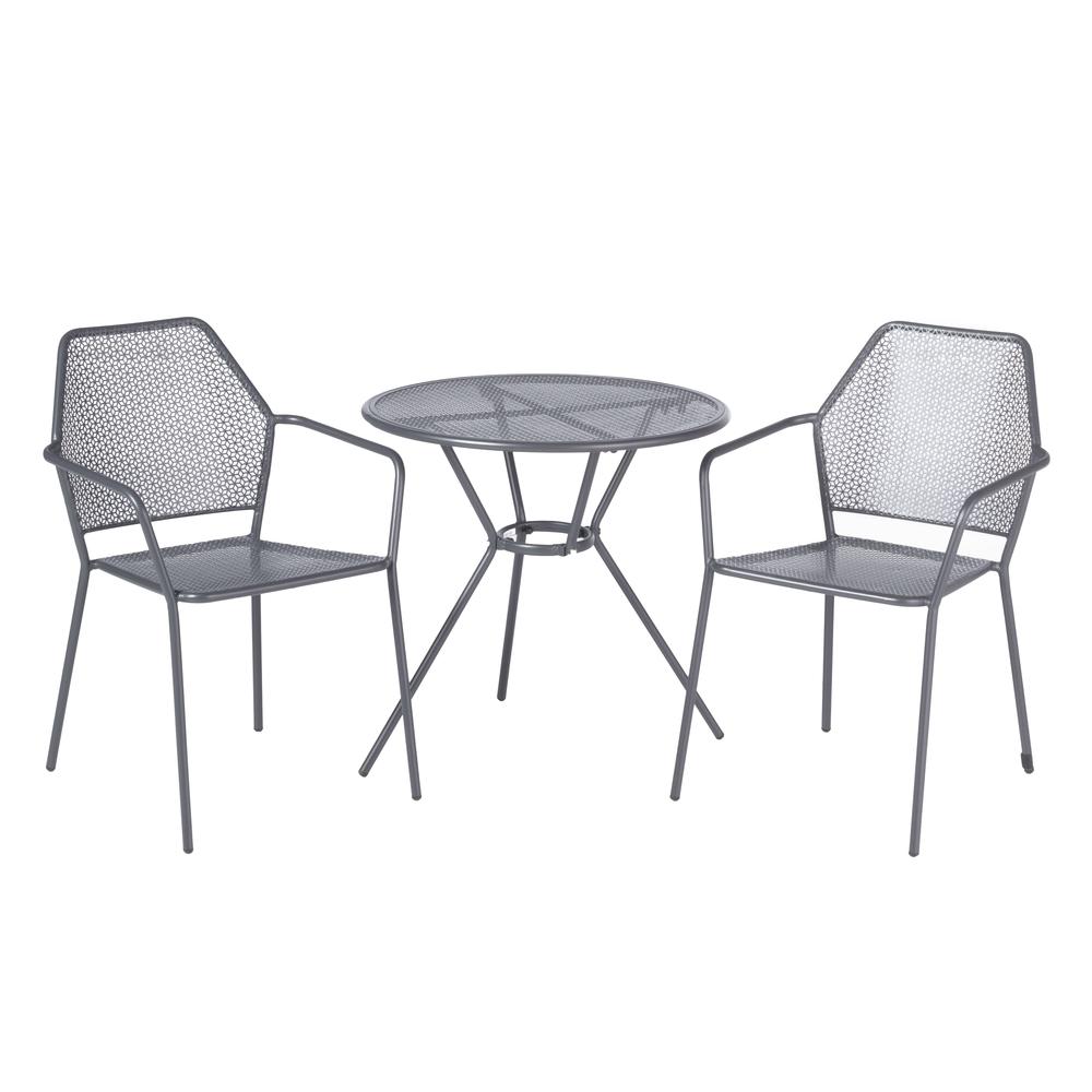 Martini 3 Piece Bistro Set in Pencil Point Finish with 27.5" Round Bistro Table and 2 Stackable Bistro Chairs. Picture 9