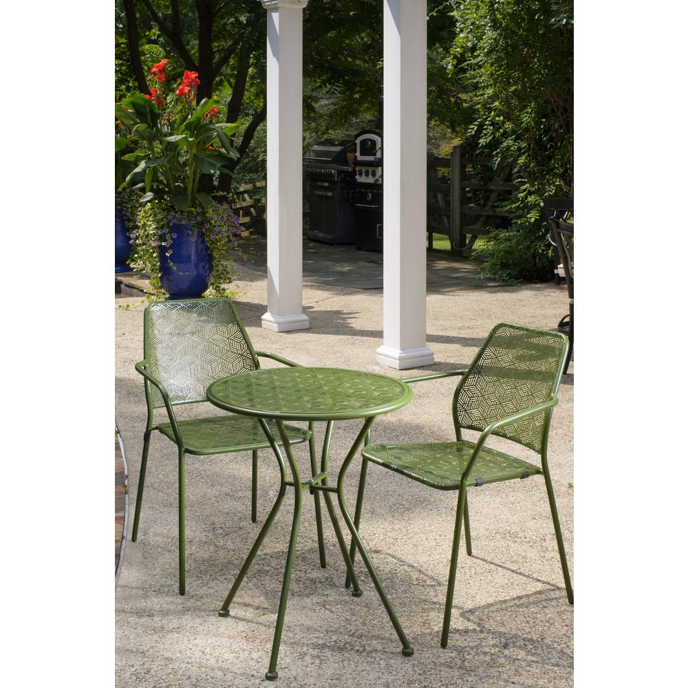 Martini 3 Piece Bistro Set in Moss Finish with 23.75" Round Bistro Table and 2 Stackable Bistro Chairs. Picture 2